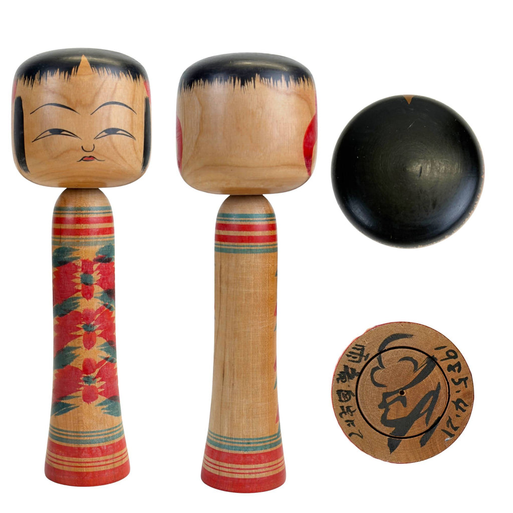 Authentieke Vintage Hijiori Kokeshi – Masaie Sato (Gedateerd 1985)