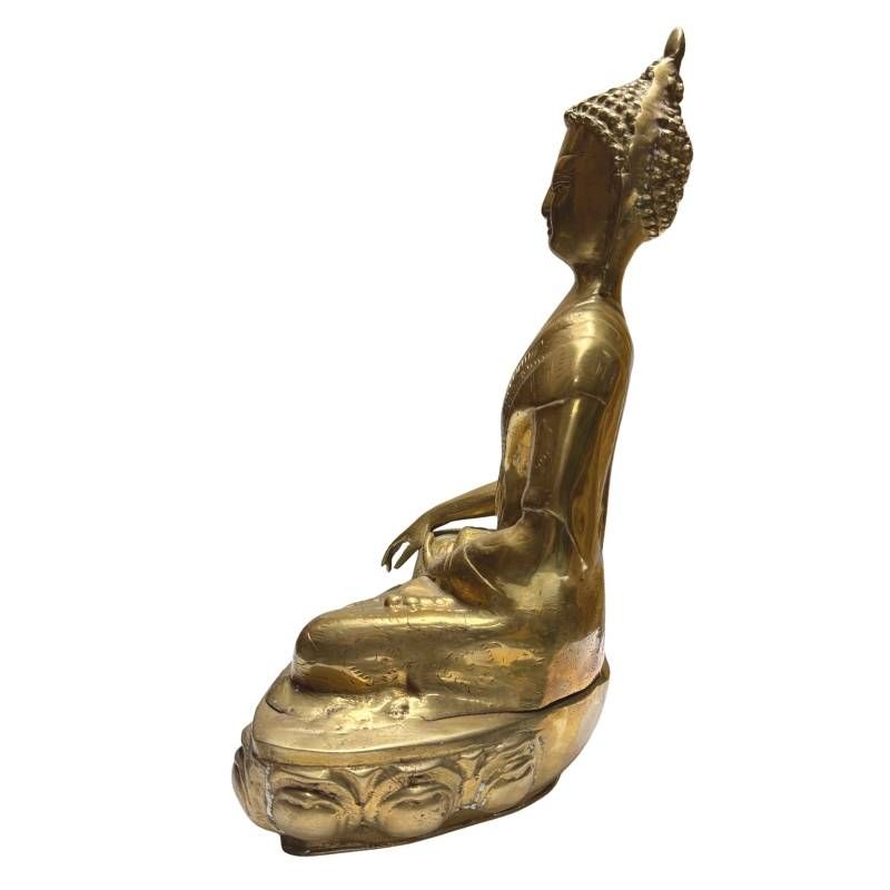 Antieke Himalaya boeddha van vuurverguld brons op lotusbasis