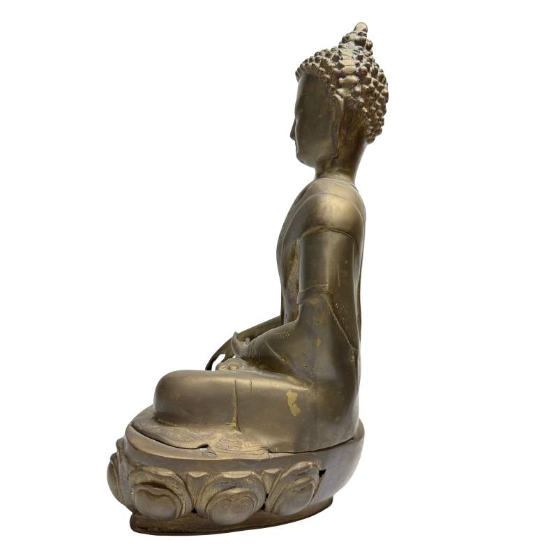 Antieke bronzen Boeddha uit de Himalaya, 18e/19e eeuw met vergulding