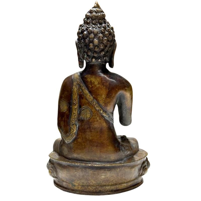 Bronzen boeddha uit de Himalaya met natuurlijke oude patina