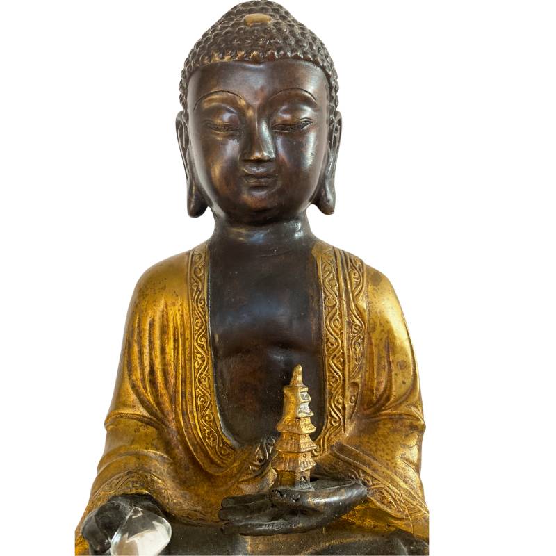 Himalaya bronzen Boeddha met combinatie van stupa en kristal