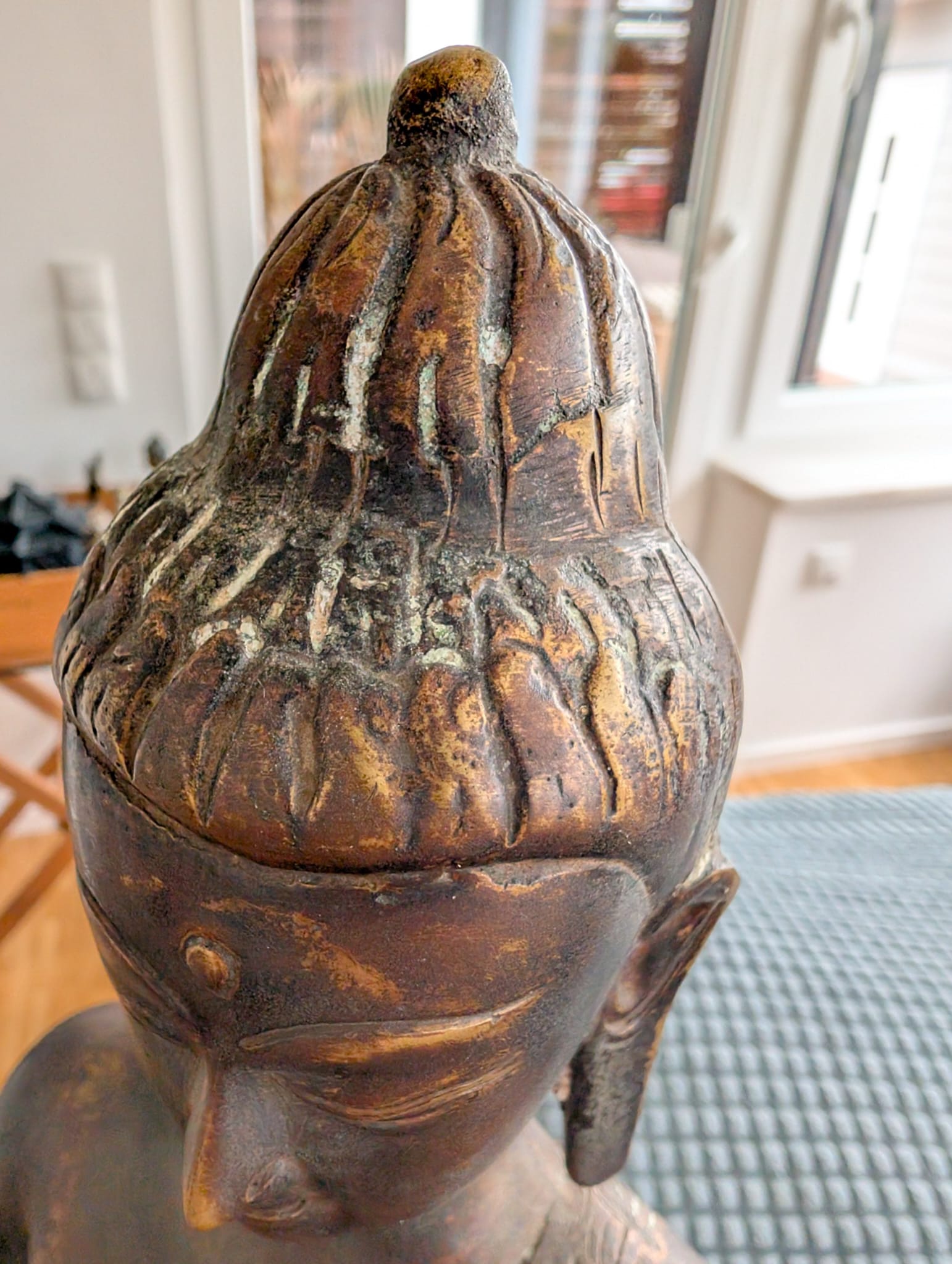 Himalaya bronzen Boeddha met combinatie van vergulding en patina