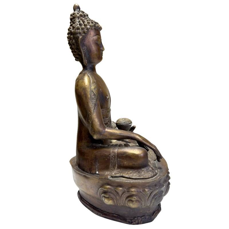 Antiek Himalaya bronzen boeddhabeeld in zittende houding