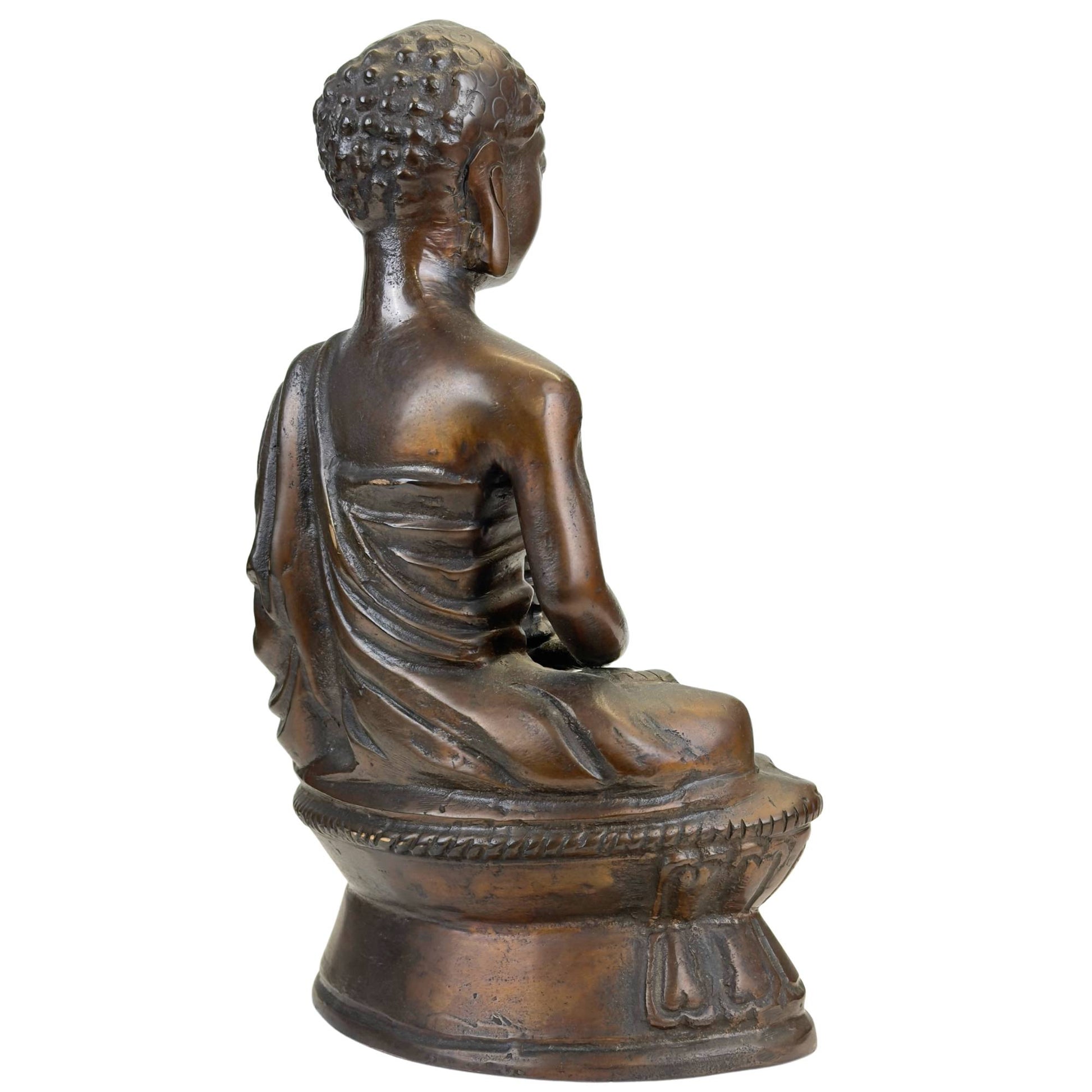 Himalaya stijl bronzen Boeddha met oude patina, oxidatie en zichtbare slijtage door ouderdom