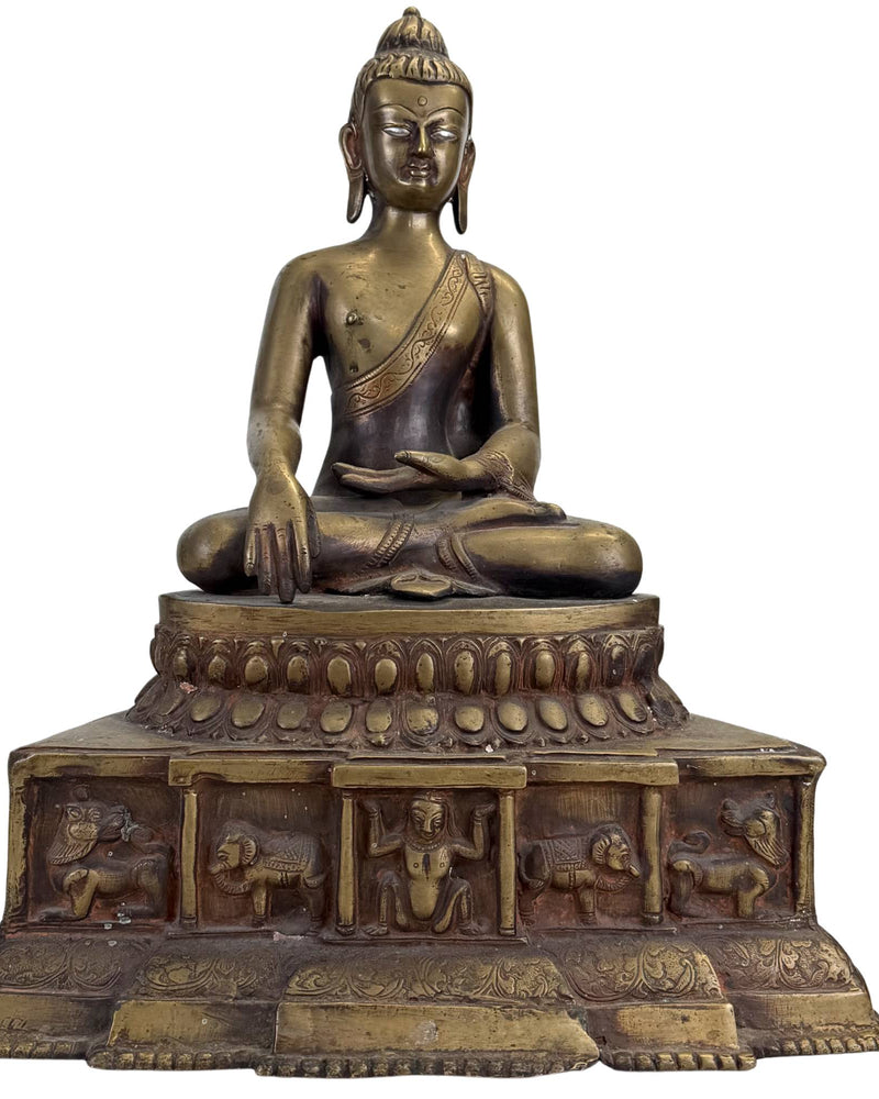 Museumwaardige Himalaya Bronzen Boeddha met Zilverogen – 16e–17e Eeuw – 49,5 cm