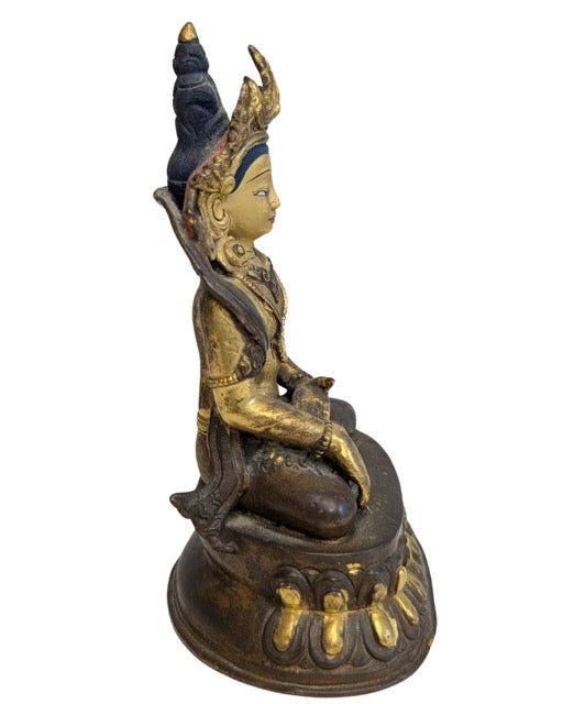 Bronzen Groene Tara bodhisattva met vuurverguld oppervlak
