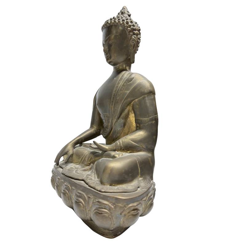 Vuurvergulde bronzen Boeddha uit de Himalaya in meditatiehouding