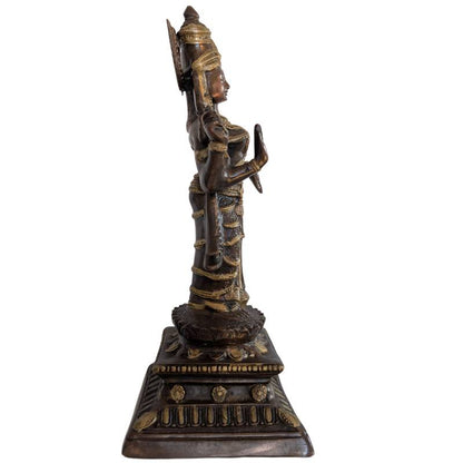 Hindoe godin Lakshmi bronzen beeld Zuid India lotus