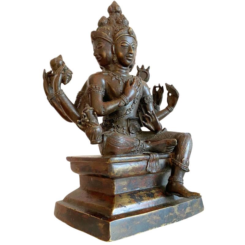 Hindoeïstisch Brahma-beeld in brons met vier gezichten, Zuidoost-Azië