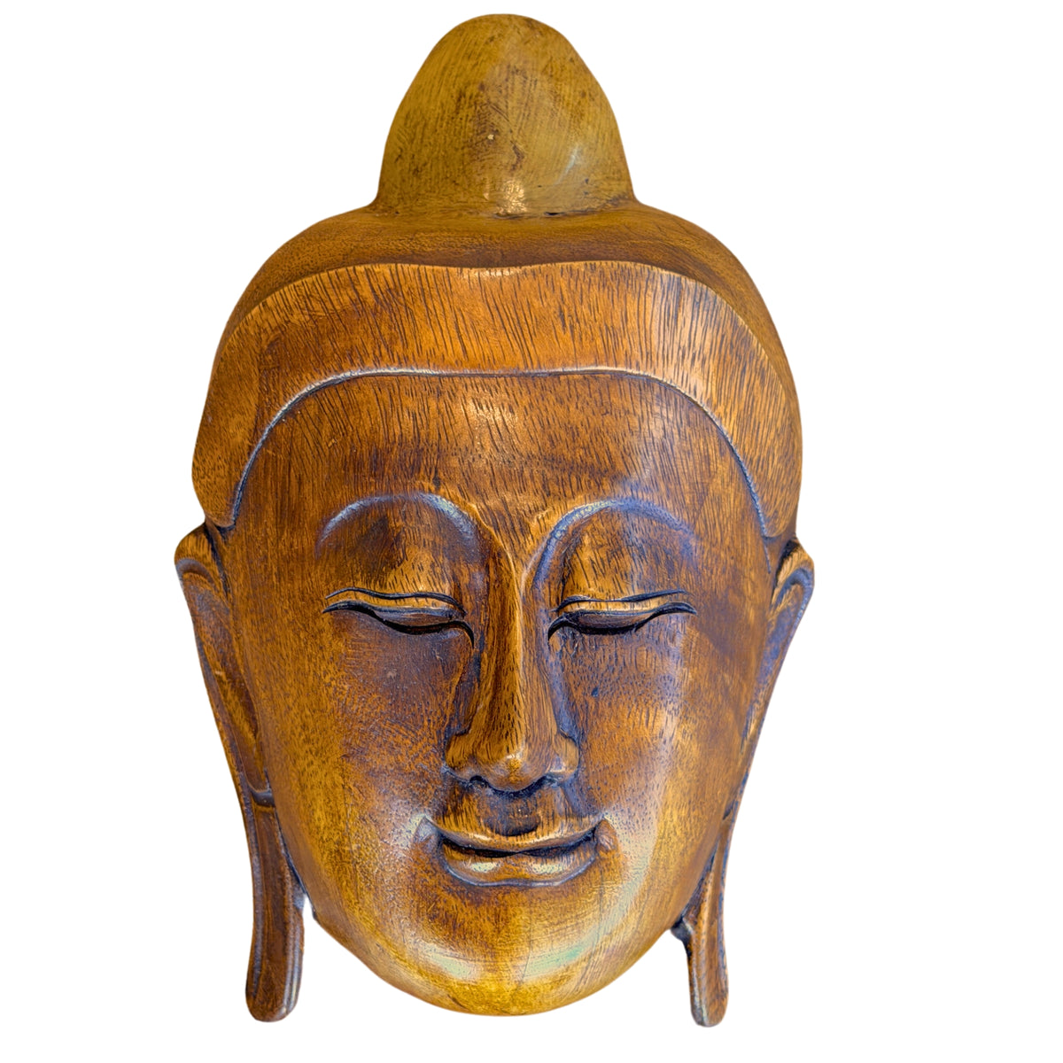 Handgesneden houten Boeddhamasker voor aan de wand in Mandalay-stijl, vooraanzicht
