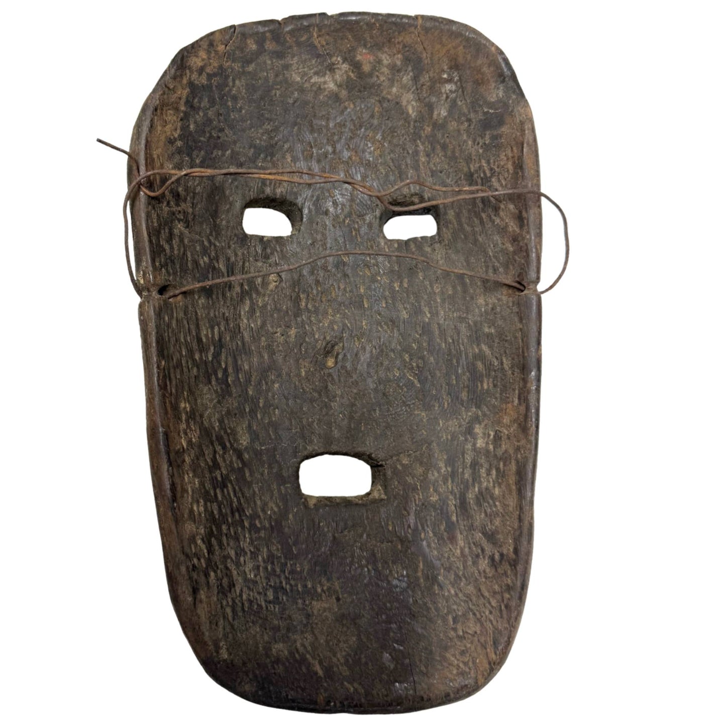 Houten sjamanenmasker uit de Himalaya-regio, 26 cm breed met oude slijtage, scheuren en originele draagsporen