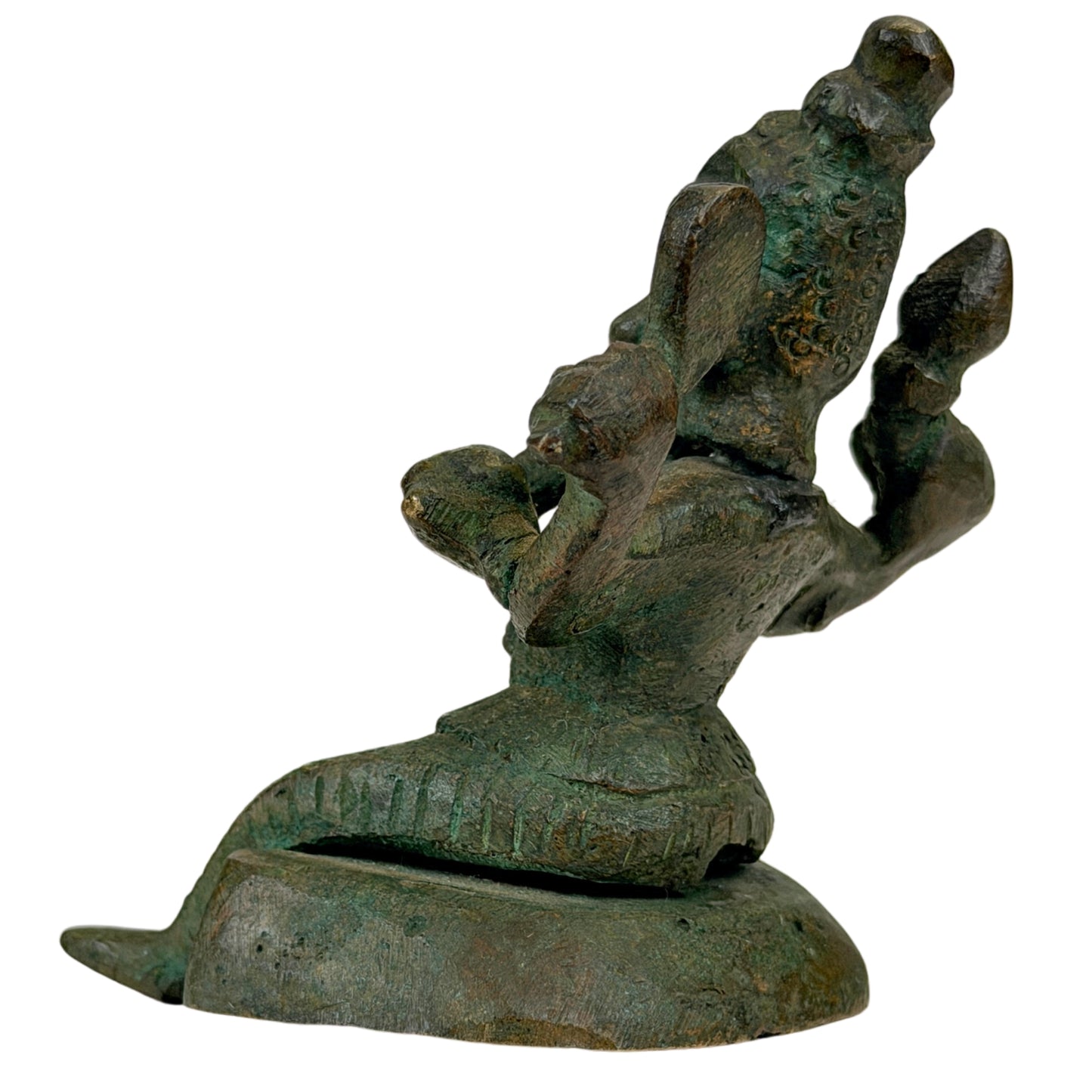 Oud Indiaas Ganesha-beeld met onregelmatige gietstructuur en diepe patina