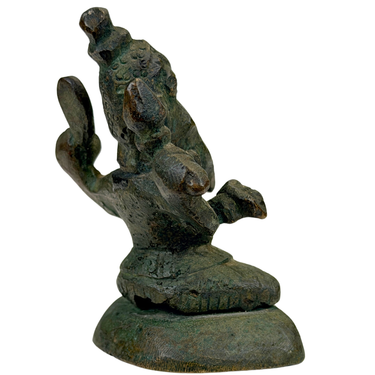 Antieke Ganesha in koperlegering met zware natuurlijke slijtage en corrosie