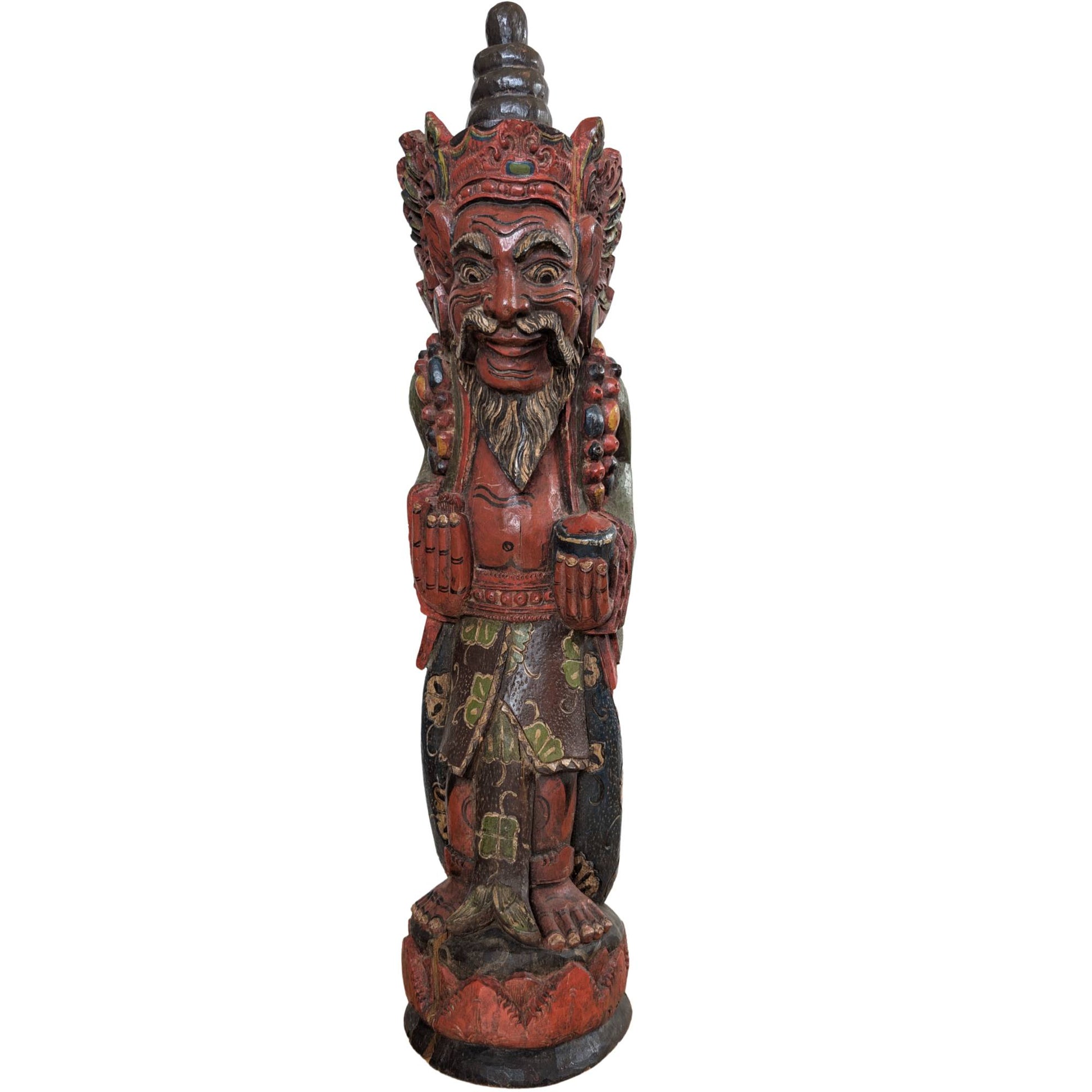 Handgestoken houten tempelwachter beeld Dvarapala uit Indonesië 67 cm hoog.