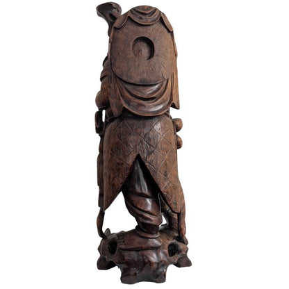 Mythologisch Japans Ebisu beeld in handgesneden rozenhout