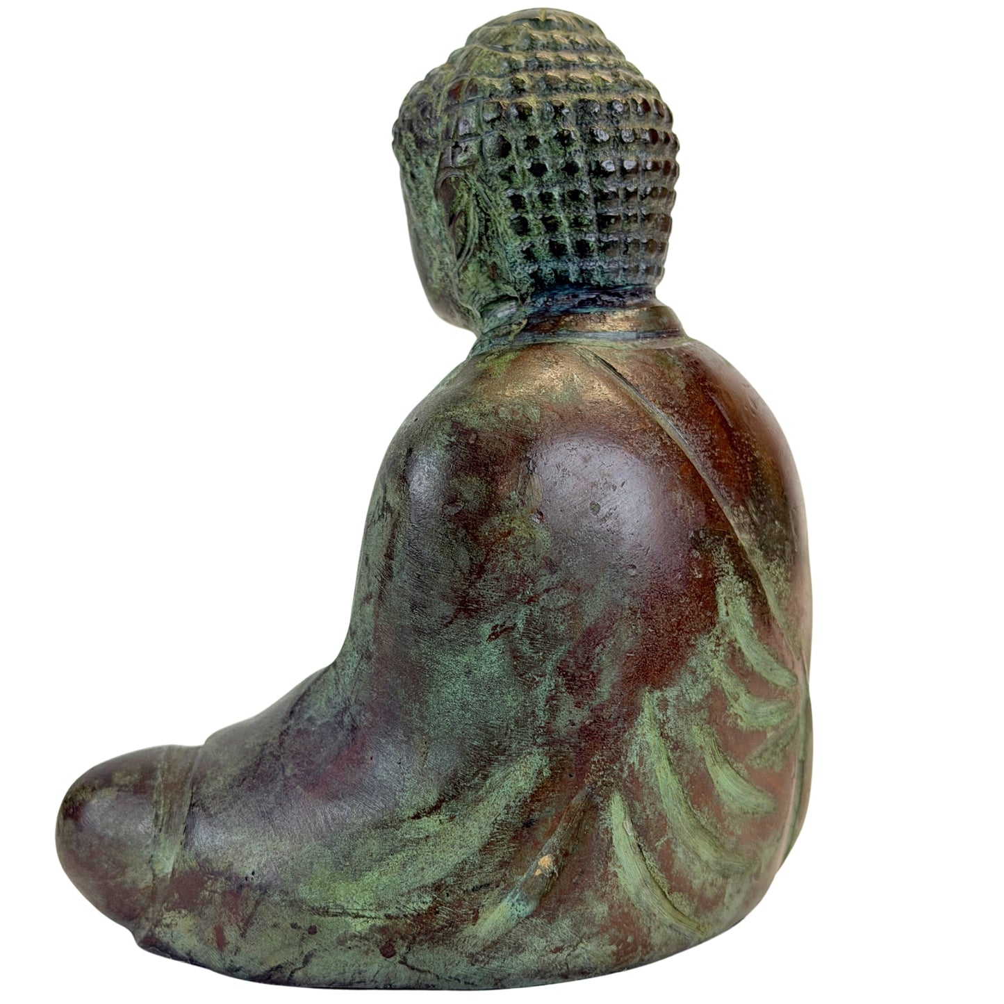 Tegengesteld achteraanzicht met gewaadzoom en gevlekte patina