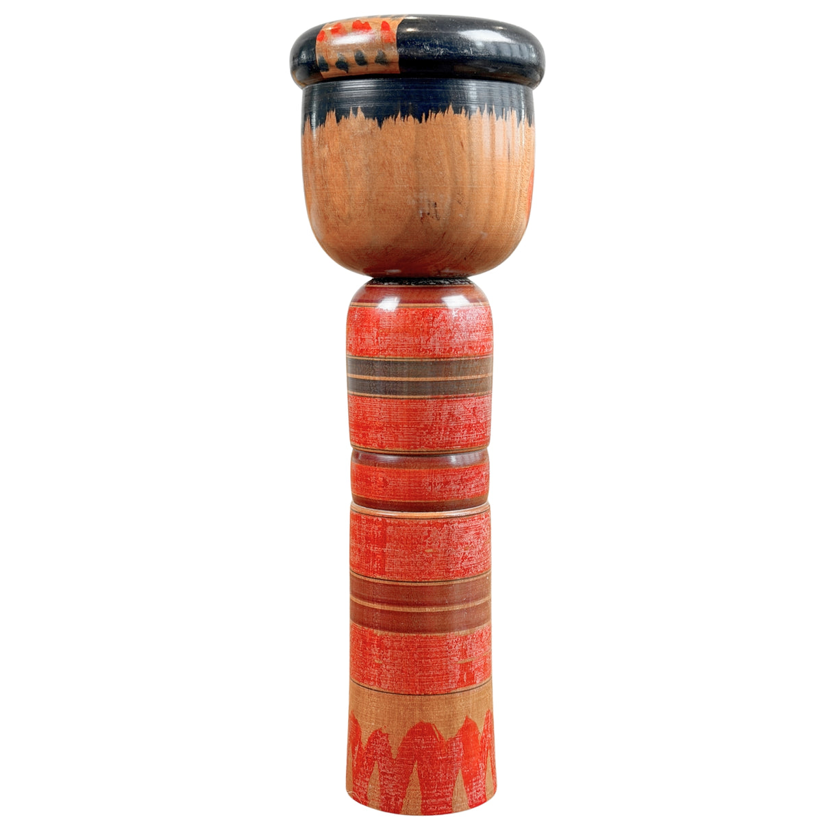 Japanse kokeshi met strepen, achteraanzicht