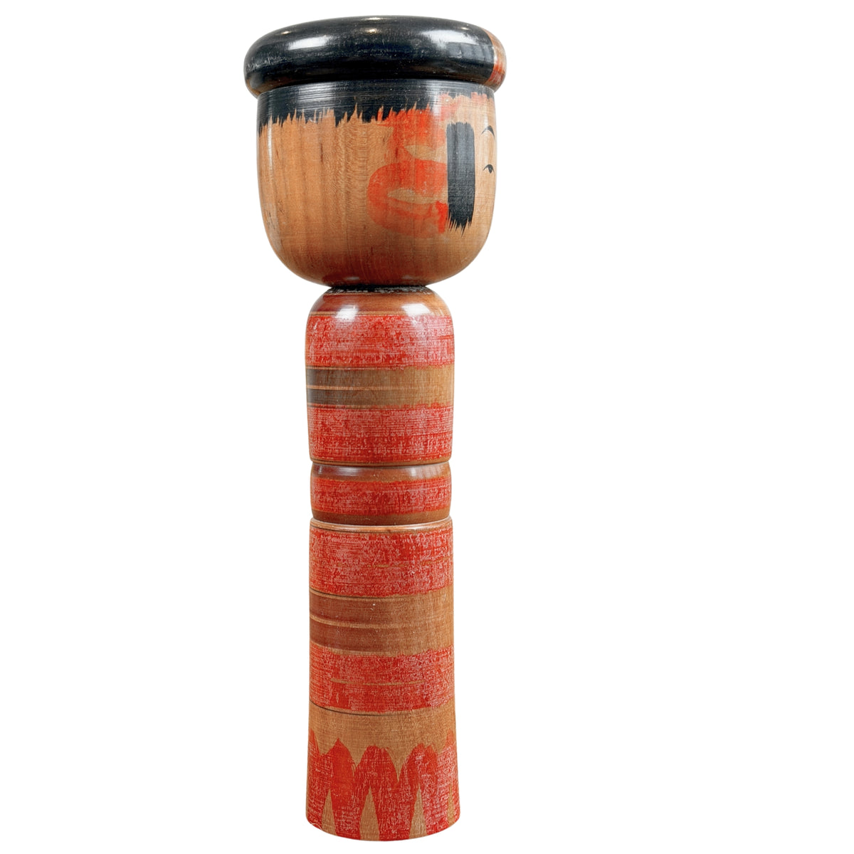 Japanse kokeshi met strepen, zijaanzicht