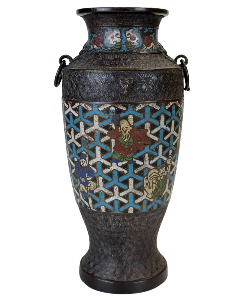 Antieke Japanse Meiji Cloisonné Vaas – De Acht Onsterfelijken – ca. 1910 – 1,8 kg