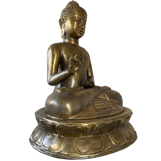Javaans bronzen Boeddha beeld op lotusbasis