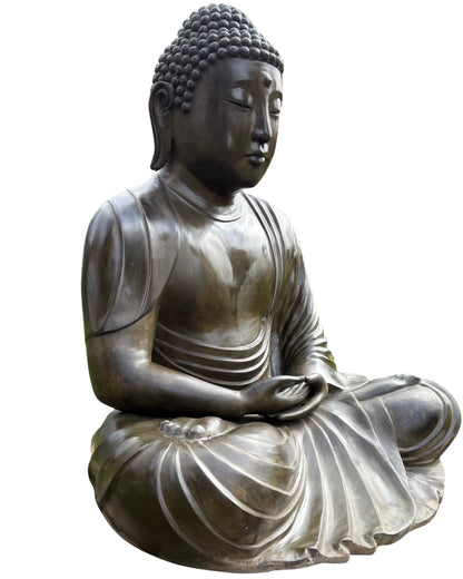 Gezicht van Japanse Kamakura-stijl Boeddha met oude bronzen patina