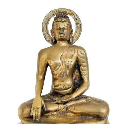 Kashmirse vergulde bronzen Boeddha in Bhumisparsha mudra, 18e eeuw, Himalaya tempelbeeld