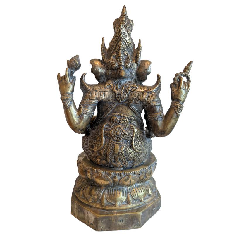 Zittende Khmer Ganesha op lotus van verguld brons