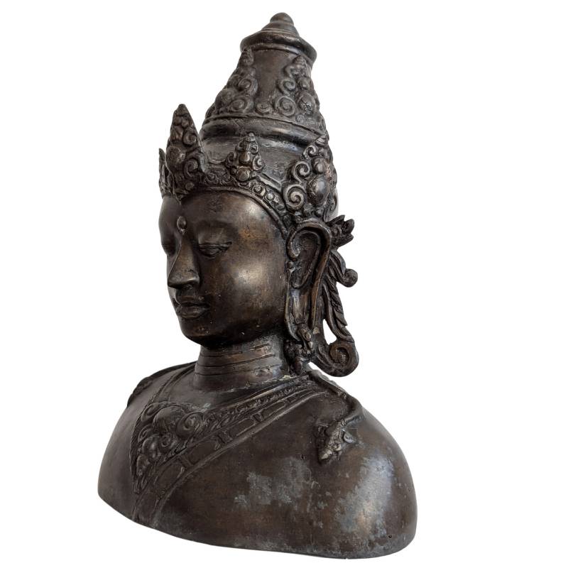 Pre-industrieel gegoten Vishnu borstbeeld in brons, Khmer-gebied