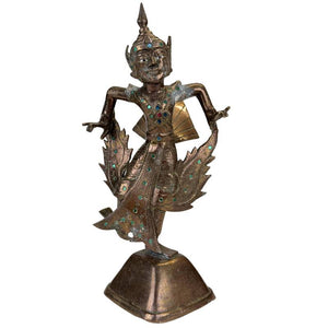Antiek Thais Vuurverguld Bronzen Kinnara Beeld - 19e Eeuw - Ingelegde Ogen