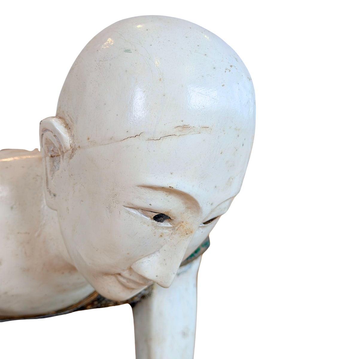 Gezicht van de monnik met neergeslagen blik, detail