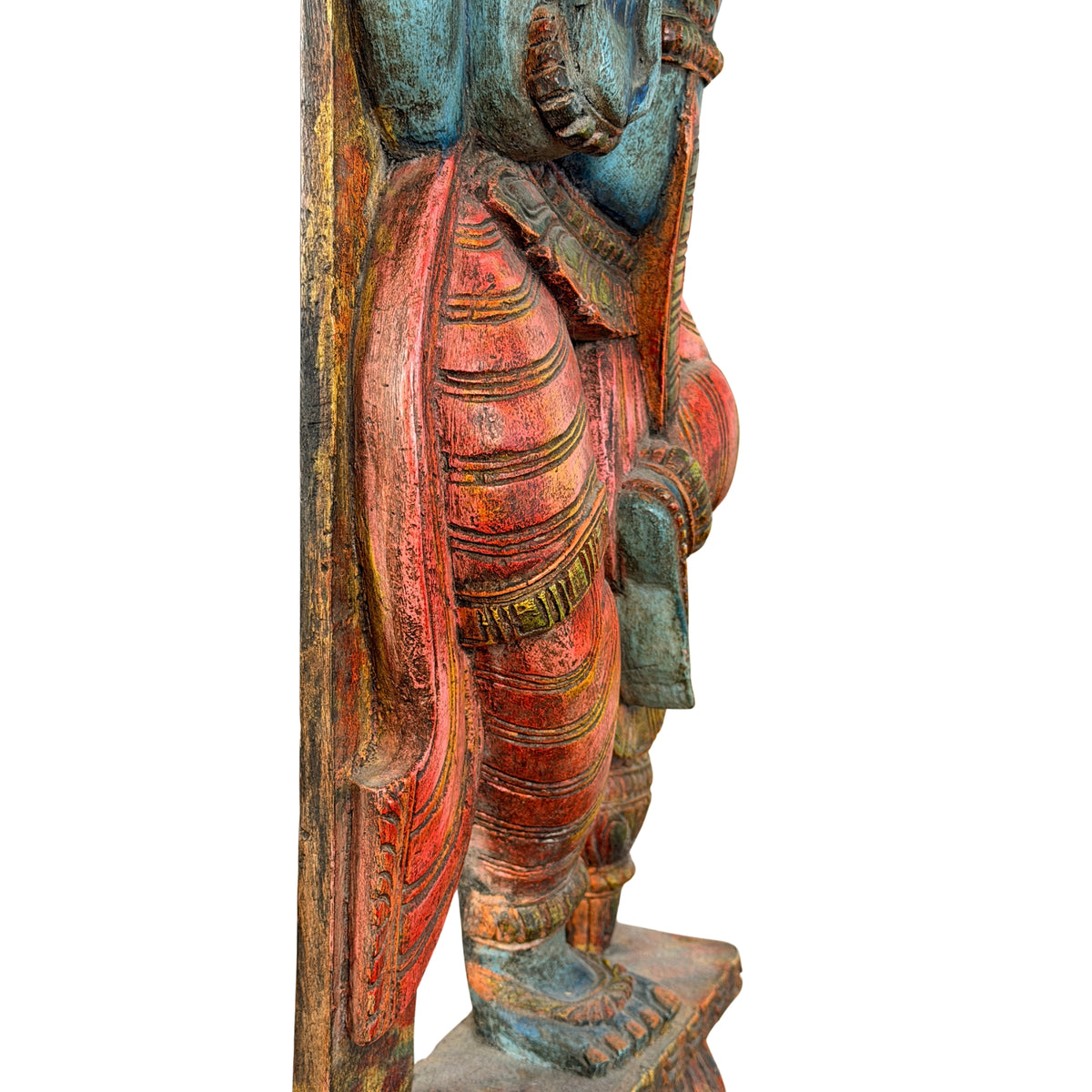 Rood met goud beschilderde dhoti en blauw been, zijkant, detail