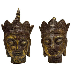 Paar Ksitigarbha (Dizang Pusa) Hoofden – Verguld Gietijzer, China, 18e–19e eeuw