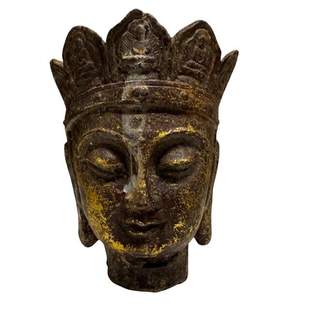 Antiek Chinees boeddhistisch hoofd van Ksitigarbha Dizang Pusa, devotioneel fragment