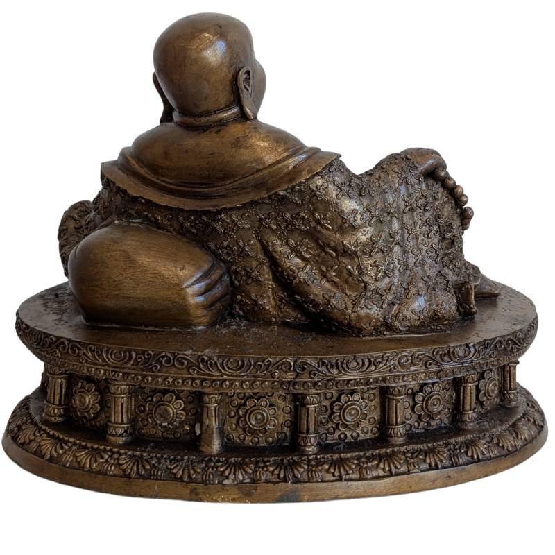 Liggende Lachende Boeddha Budai in brons