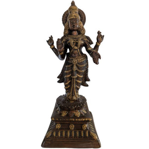 Lakshmi Beeld Brons – Zuid-India Godin van Welvaart op Lotusbasis | 1stbuddha