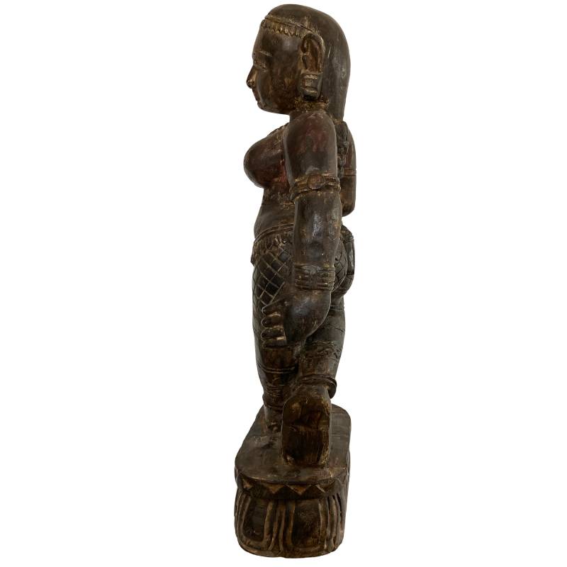 Standing Indian wooden female temple figure with surviving polychromy