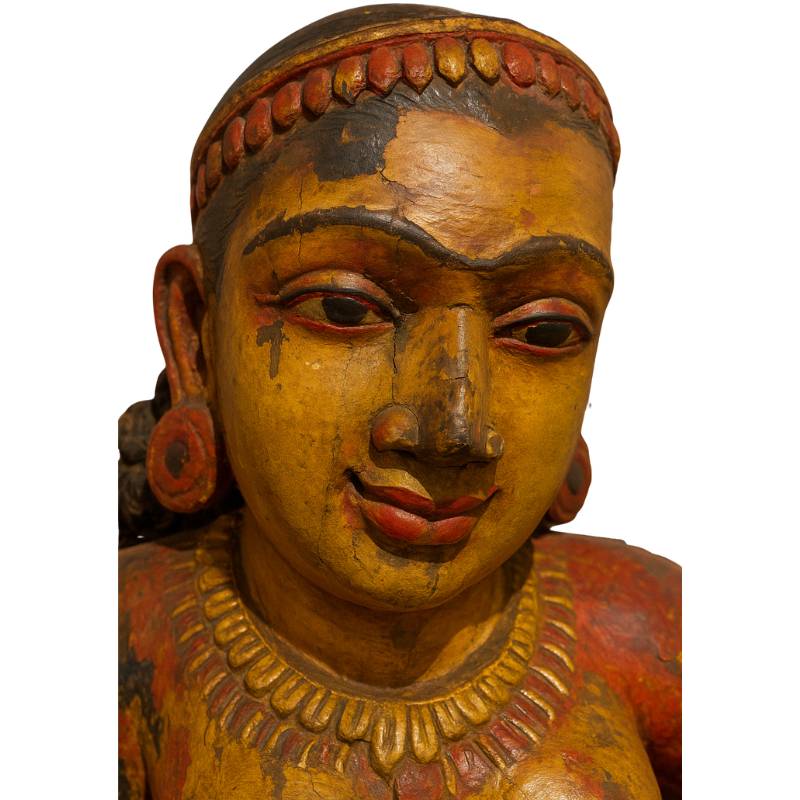 Colour reconstruction study of antique Indian wooden female temple figure