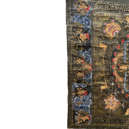 Mandala thangka met symmetrische indeling in vier richtingen op doek uit Nepal