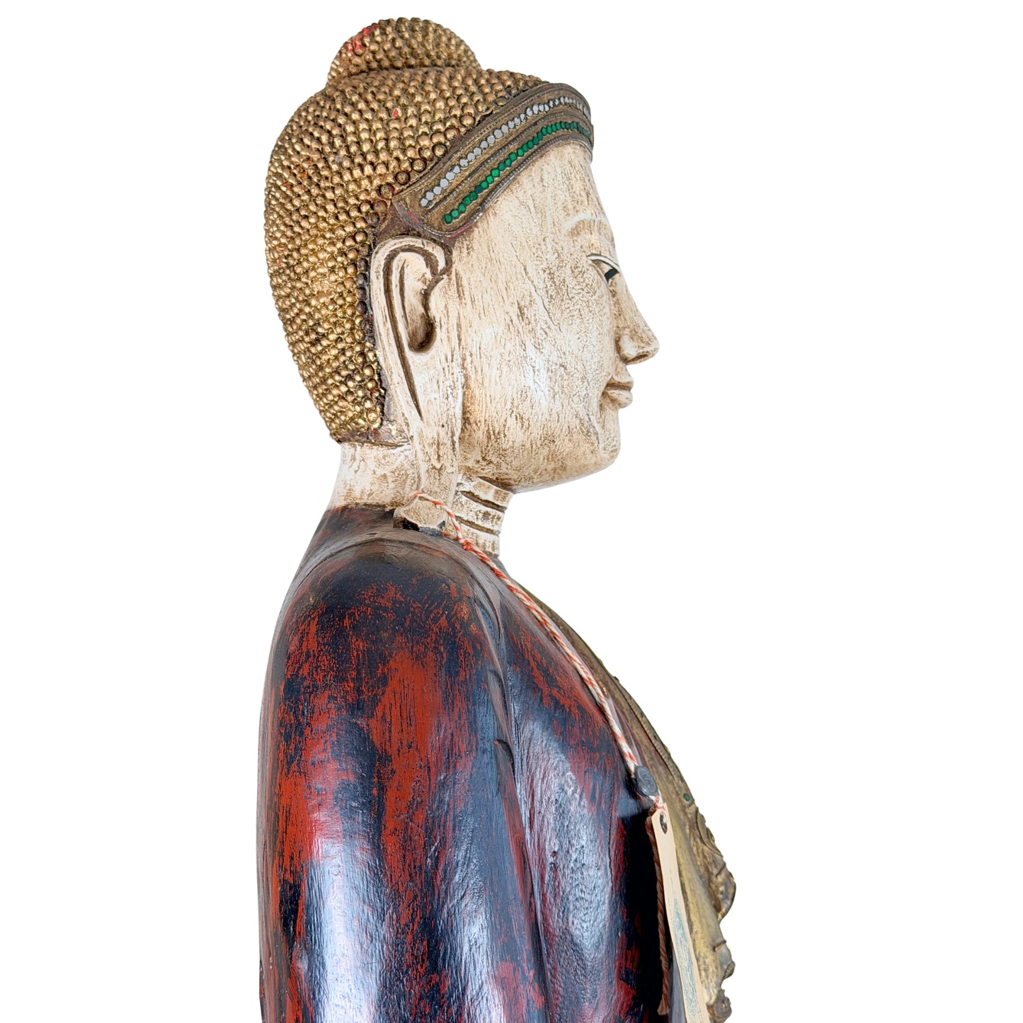 Detail van de handhouding van staande Birmaanse Mandalay Boeddha