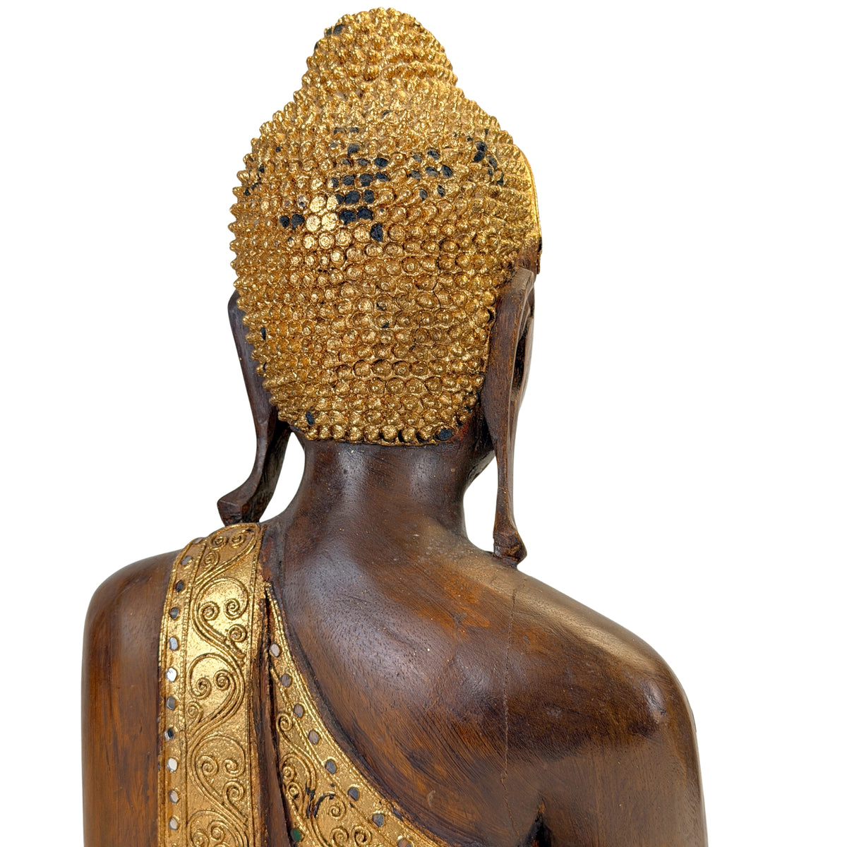 Detail van vergulde ushnisha en achterhoofd van Birmaanse Mandalay Boeddha