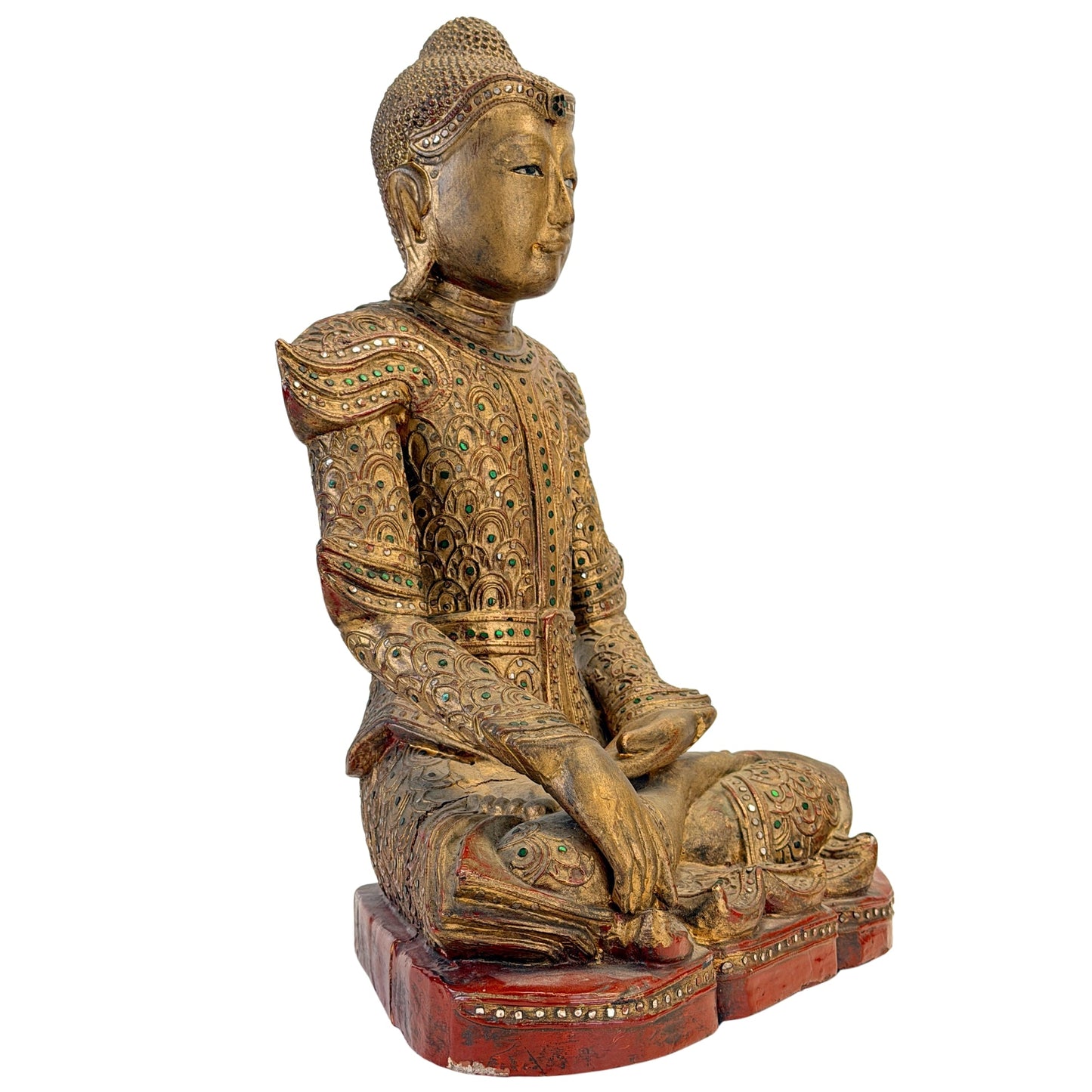 Antieke Jambupati-Boeddha in Mandalay-stijl, schuin rechts, SKU 738