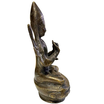 Uitzonderlijk zwaar massief bronzen Tibetaans lama beeld 1000 gram op 15,5 cm hoogte