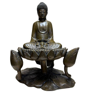 Massief Bronzen Boeddha op Lotusbasis – Vroege 20e Eeuw – Symbool voor Rust en Spirituele Balans