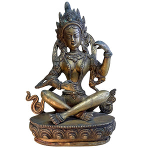 Antieke Tibetaanse Saraswati – Vroeg 20e Eeuw (ca. 1920) – Massief Verguld Brons – 20,7 cm / 1,8 kg