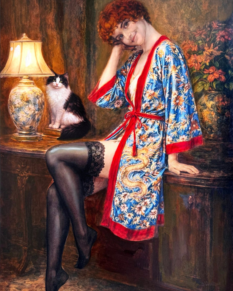 Max-Daniel – Alcove in Black Stockings – Uniek Mixed-Media Werk – 60x90 cm