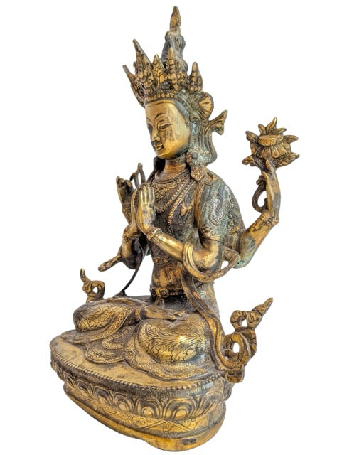 Meditatie beeld brons Chenrezig Shadakshari voor yoga studio