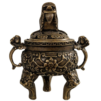 Miniatuur Chinese bronzen wierookbrander met drakenkop op het deksel van 1stbuddha.