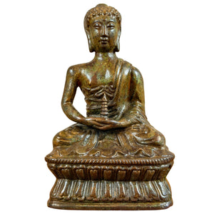 19e-eeuwse Mongoolse Bronzen Boeddha met Stupa – Qing-gemarkeerd – 27,5 cm