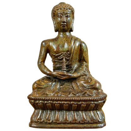 Mongoolse bronzen Boeddha met stupa, vooraanzicht
