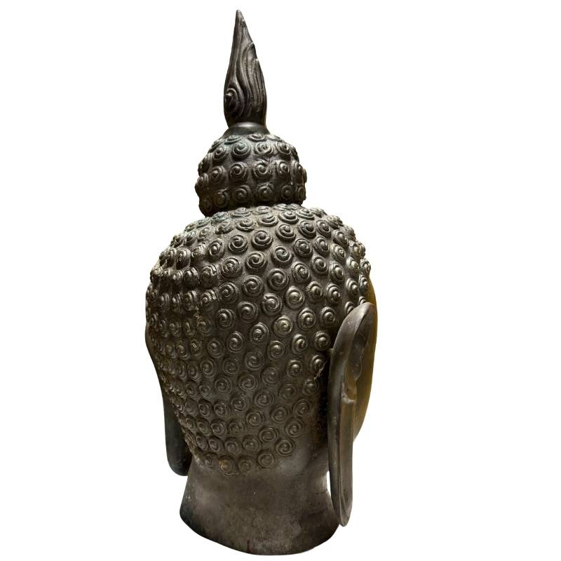 Monumentaal bronzen Boeddhahoofd uit China, bedoeld als zelfstandig religieus object